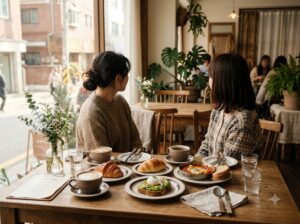 아프다던 사람이 나타난 브런치 자리